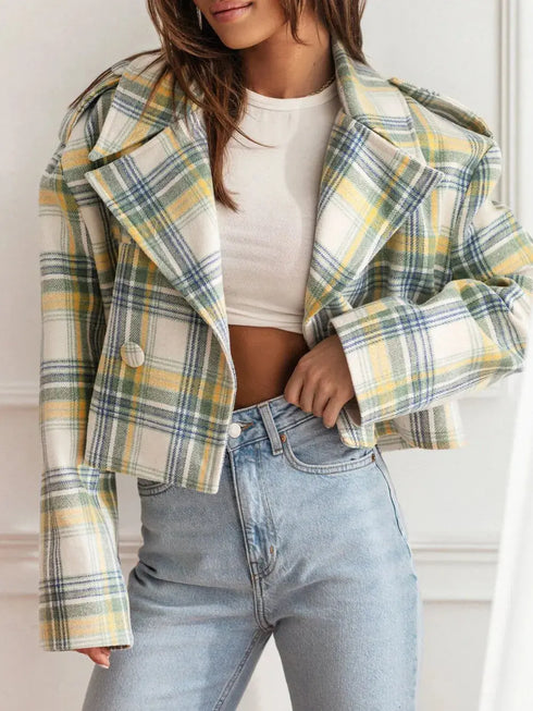 'Eilith' Cropped Plaid Jacket - Celes Fashion